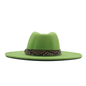 Grüner Woll Filz Fedora Hut Mit Schlangenmuster Band Unisex Jazz Kappe Stil
