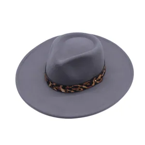 Chapeau fedora en feutre de laine pour femme large bord jazz automne hiver gris élégant