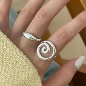 Conjunto de anillos plateados croissant espiral joya tendencia abierto para mujeres
