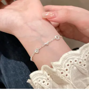 Exquisite niche bread design silver bracelet for women, sweet croissant and heart charms.