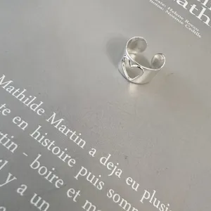 Silver wide open ring featuring a stylish hollow heart cutout detail for daily wear.