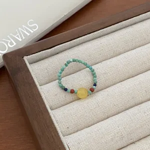 Colorful beaded ring vintage style gemstone aesthetic finger ring jewelry for women