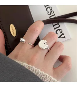Silver open rings set for women, trendy geometric capsule and coin rings street style.