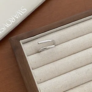Minimalist double layer geometric open silver ring, stylish fashion finger jewelry for women.