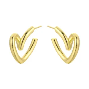 Boucles d'oreilles créoles cœur torsadé doré pour femme, bijoux d'oreilles géométriques.