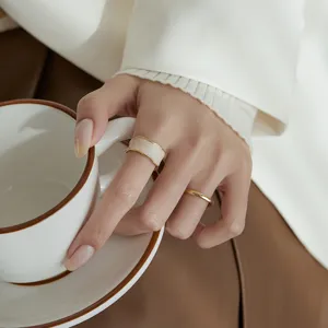 Dames Geometrische Brede Open Ring Koper Geglazuurde Drip Ring Mode Woon-werkverkeer Dagelijkse Sieraden Vingerring