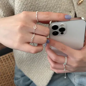 Minimalist stacked pull chain ring for women, versatile sweet cool fashion adjustable finger ring detail view