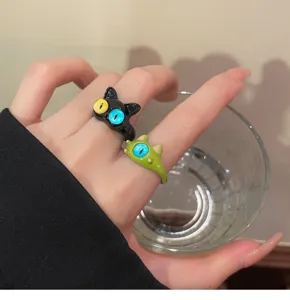 Cute cat and monster open rings, trendy adjustable finger rings for women and girls.