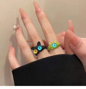 Cute cartoon cat monster open rings unique design funny matching jewelry for women and girls