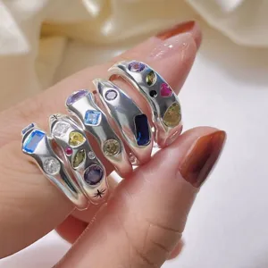 Bunte Zirkon Herz Ringe für Damen, elegante offene Silber Fingerringe zum Stapeln.