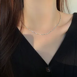 Collier Bracelet de Perles Géométriques Cuivre Plaque Argent Bijoux de Chaîne de Collier Minimaliste pour Femmes