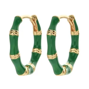 Chinesischer Stil Kupfer Emaille Bambusknoten Creolen Vintage Literarische Huggie Ohrringe Für Frauen Leichte Creolen Schmuck