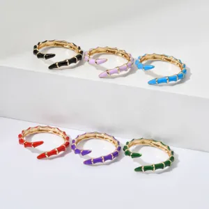 Colorful painted oil drip bamboo joint adjustable open rings set, stylish fashion jewelry.