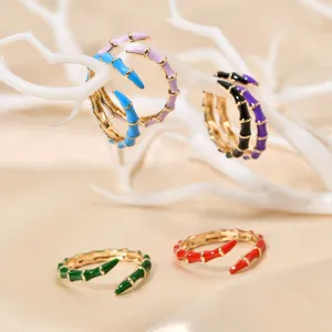 Colorful enamel bamboo open ring detail shot, stylish adjustable ring for women daily wear.