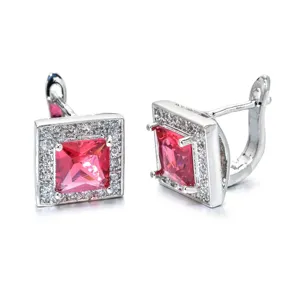 Fashion Copper Cubic Zirconia Square Hoop Earrings Geometric Pave Sparkling Crystal Ear Buckle Jewelry For Women Wedding Party Gift