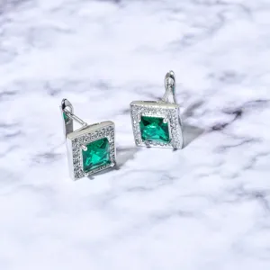 Fashion square green zircon hoop earrings for women elegant wedding party jewelry