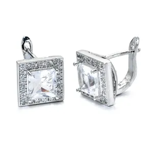 Chic square pave cubic zirconia huggie hoop earrings for women, stylish party jewelry.