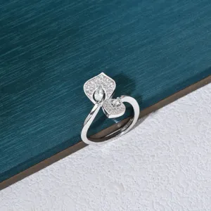 Close-up detail of the silver lotus leaf micro-set rhinestone ring, showing delicate sparkle.