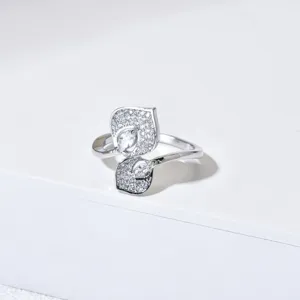 Exquisite silver leaf micro-paved cubic zirconia women ring for detail view party style