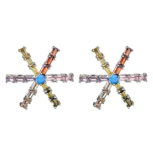 Elegant Copper Zirconia Snowflake Stud Earrings Sweet Romantic Geometric Starburst Ear Studs For Women Wedding Party Jewelry