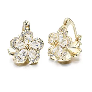 Elegante vergoldete Blumen-Ohrringe mit funkelnden Zirkonia-Tropfenblüten für Damen.