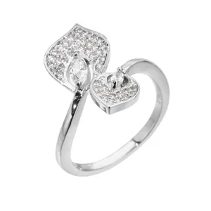 Light Luxury Copper Zirconia Leaf Ring Fashion Personalized Lotus Leaf Micro Inlaid Open Index Finger Ring Wedding Party Jewelry Gift For Women