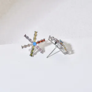 Colorful zircon crystal stud earrings detail view featuring exquisite multi-color stones.