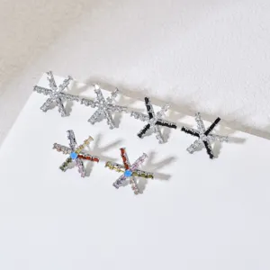 Elegant colorful rectangular cubic zirconia snowflake stud earrings for women party jewelry