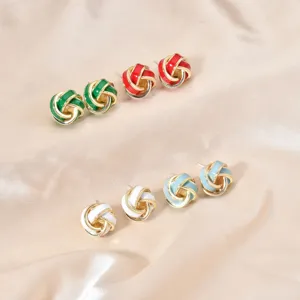 Colorful enamel love knot stud earrings set, elegant metal chic fashion jewelry gift.