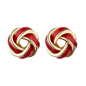 Enamel Concentric Knot Stud Earrings For Women Lightweight Luxury Geometric Drip Oil Earrings Party Vacation Jewelry