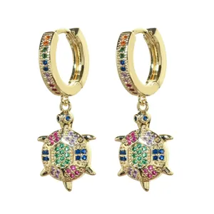 Orecchini a Goccia in Rame con Tartaruga Marina e Strass Colorati Squisiti Orecchini a Cerchio in Cristallo con Tartaruga Marina Gioielli da Donna Regalo