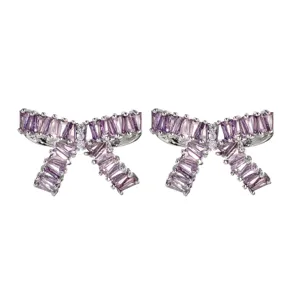 Fashion Copper Bow Stud Earrings Sparkling Rhinestone Bowknot Jewelry For Women Wedding Banquet Party Accessory