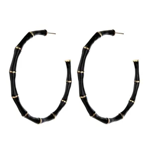 Grandes Boucles d'oreilles Créoles en Bambou pour Femmes Style Européen Plaqué Or Émail Joint de Bambou Créoles Mode Bijoux de Fête