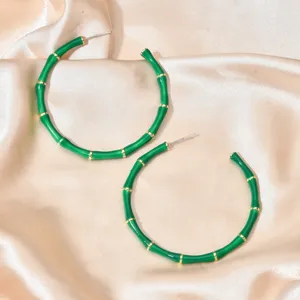 Boucles d'oreilles créoles bambou vert plaqué or bijoux de mode pour femme fête quotidien