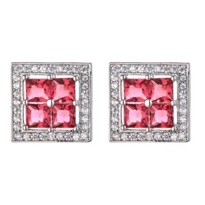 Stunning square pink cubic zirconia halo stud earrings for women, elegant daily jewelry style.