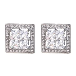 Luxury Copper Rhinestone Cube Stud Earrings For Women Girls Retro Fashion Geometric Inlaid Multi Color Square Drop Earrings Jewelry Gift