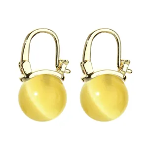 Goldene Ohrringe für Damen, minimalistische runde Katzenauge Ohrhänger eleganter Schmuck.