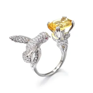 Eleganter Kolibri Verstellbarer Offener Ring Mit Großen Ovalen Simulierten Edelstein Strass Eingelegtem Kupferring Für Damen Schmuck
