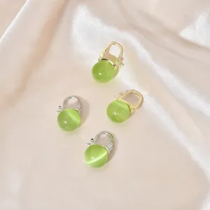 Katzenauge Stein Ohrringe Set, grüne Edelstein Metall Creolen für Damen Schmuck Alltag
