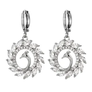 Silver zircon hoop earrings with sparkling white stones and elegant animal motif.