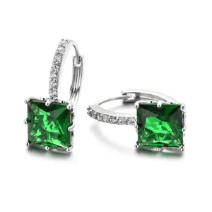 Fashion Copper Square Rhinestone Hoop Earrings For Women Geometric Ear Buckles Elegant Wedding Party Jewelry Gift