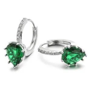 Orecchini a cerchio con zircone verde a goccia, eleganti gioielli di moda argentati per donna.