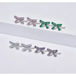 Chic bow zirconia stud earrings in multiple vibrant colors, elegant jewelry for women party.