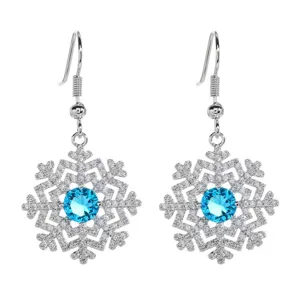 Elegant Copper Micro-Inlaid Zirconia Snowflake Drop Earrings For Women Wedding Party Fashion Sweet Jewelry Snowflake Hook Earrings