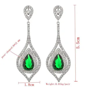 Elegante birnenförmige grüne Zirkonia lange Hängeohrringe für Damen Mode Party Schmuck.