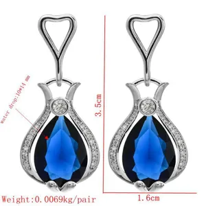 Vintage women's water drop zircon earrings, elegant blue crystal drop design, fashion jewelry.