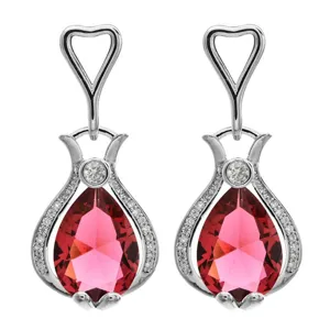 Vintage women drop zirconia earrings elegant red gemstone dangling fashion jewelry accessory