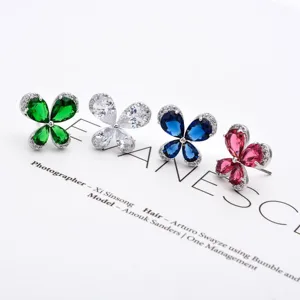 Fashion Minimalist Copper Cubic Zirconia Butterfly Stud Earrings Colorful Crystal Inlaid Exquisite Jewelry For Women Wedding Gift
