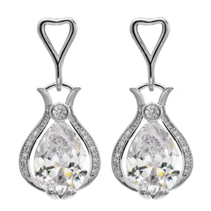 Vintage silver water drop zirconia earrings for women, elegant fashion crystal stud jewelry.