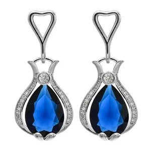 Elegant women silver drop earrings featuring stunning blue pear-shaped zircon stones and chic design.